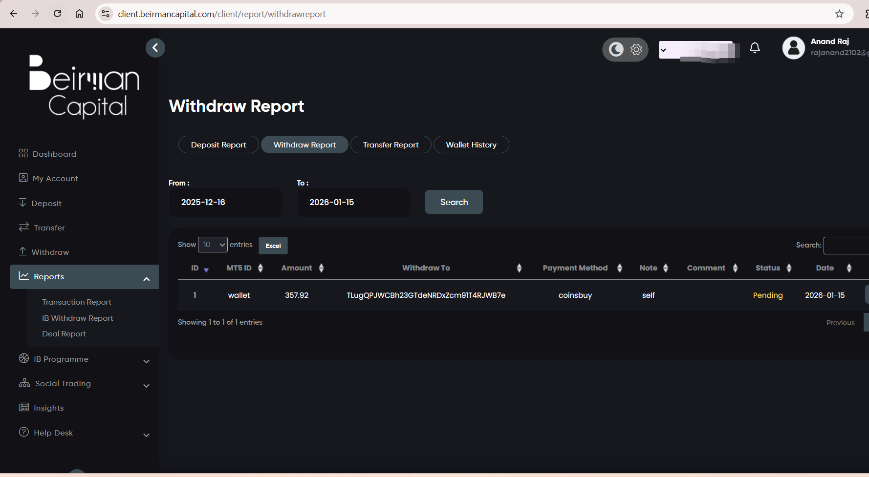 User complaint regarding ignored crypto withdrawal
